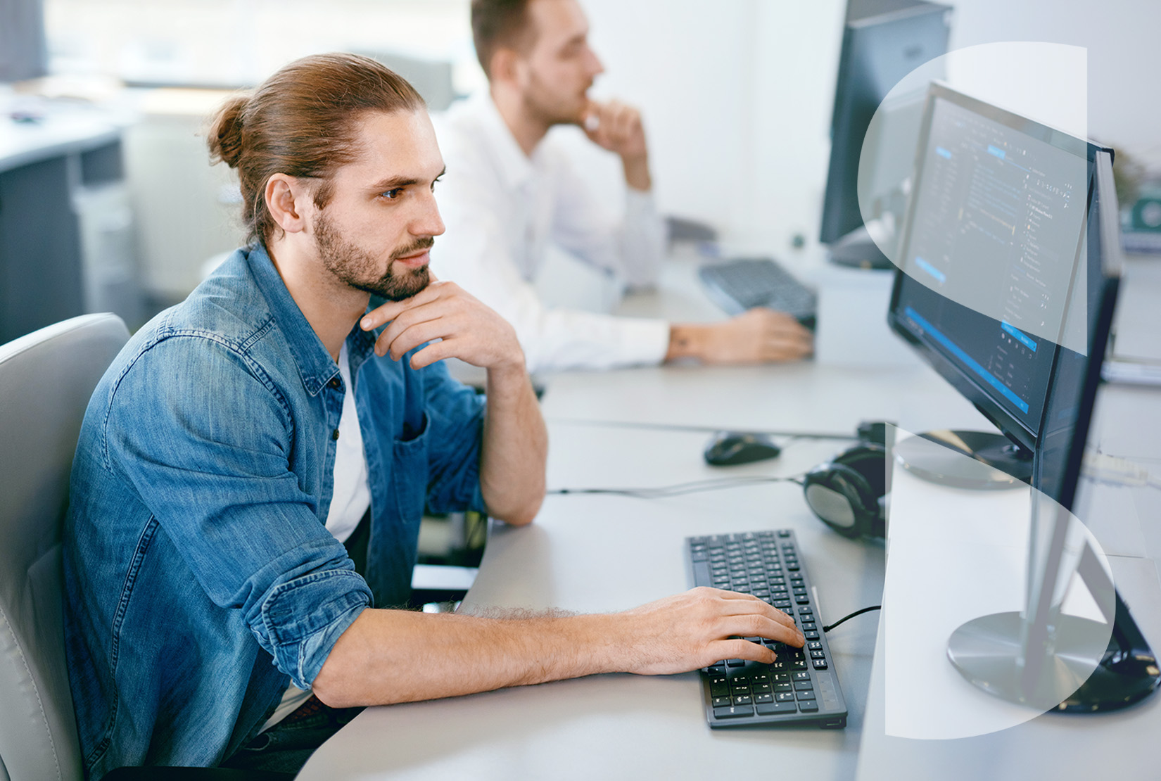 two professional adult man using laptops